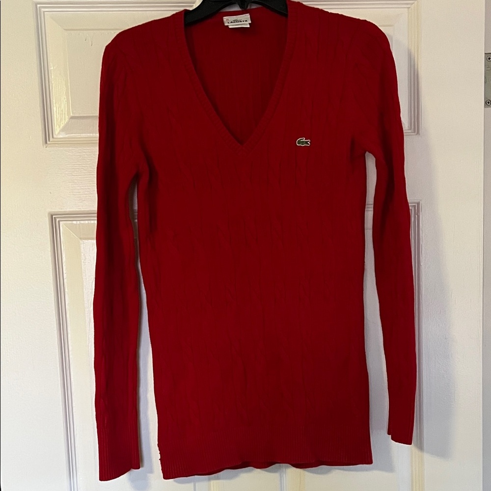 Lacoste Women's Red V-Neck Sweater